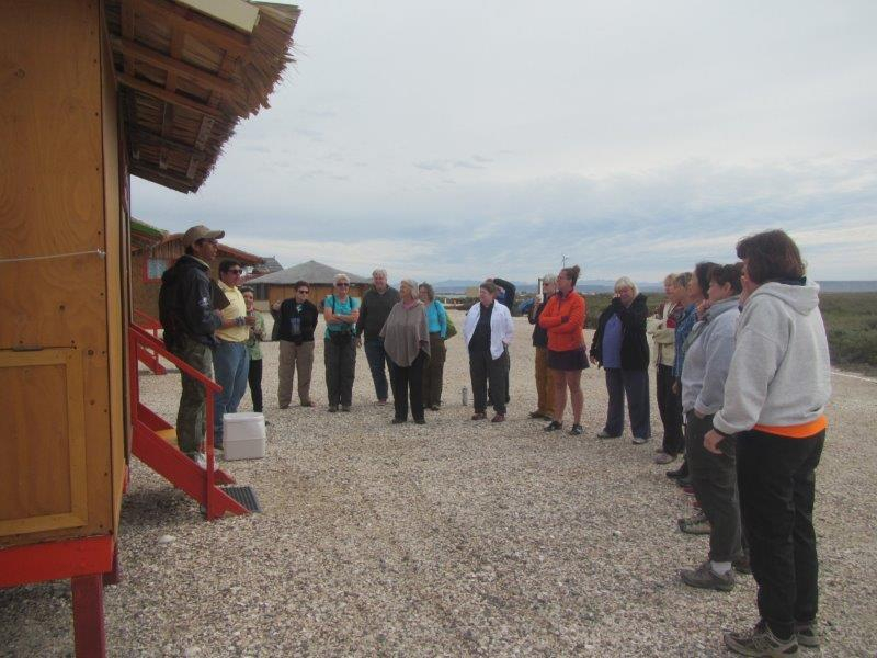 Participants getting instructions near the huts